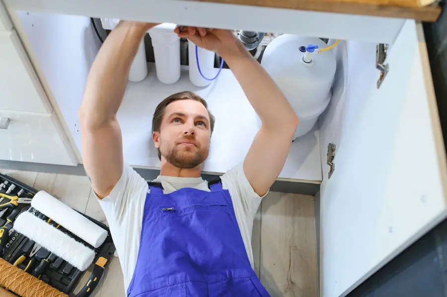 Professional plumber servicing water pipes and filters in Arana Hills