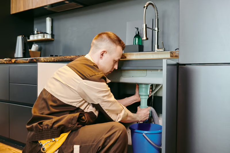 Licensed plumber inspecting pipework and plumbing faults in Aspley home