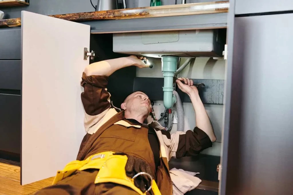 Licensed plumber inspecting pipework and plumbing faults