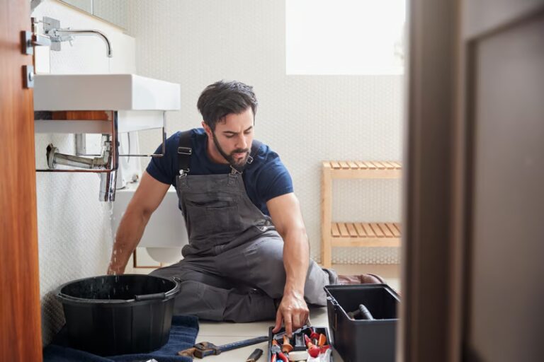 Licensed plumber inspecting pipework and damage in Coorparoo home