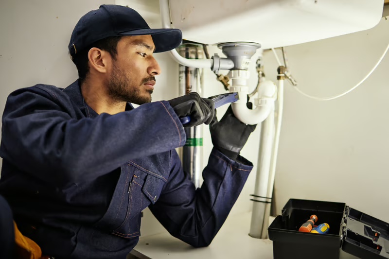Licensed plumber inspecting pipework and plumbing faults in New Farm home