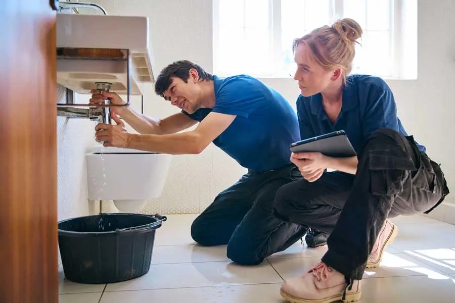 Licensed plumber inspecting pipework and plumbing faults